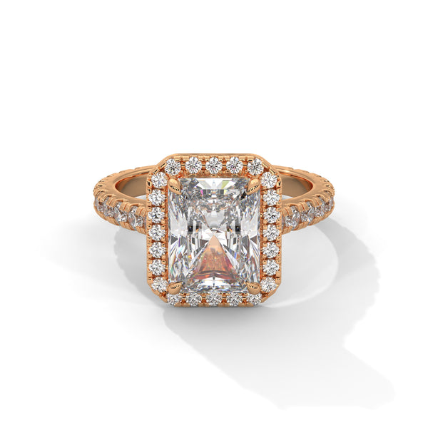 3.33 CT Radiant Cut Halo Lab-Grown Diamond Ring with Round Accent Diamonds