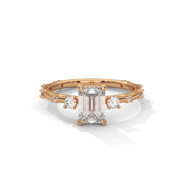1.25 CT Emerald Cut Lab-Grown Diamond Ring with Round Side Accents