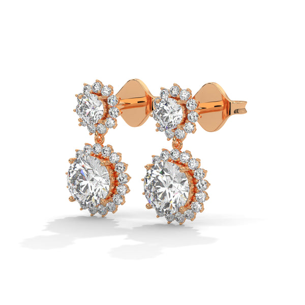 1.55 CT Round Halo Drop CVD Lab-Grown Diamond Earrings