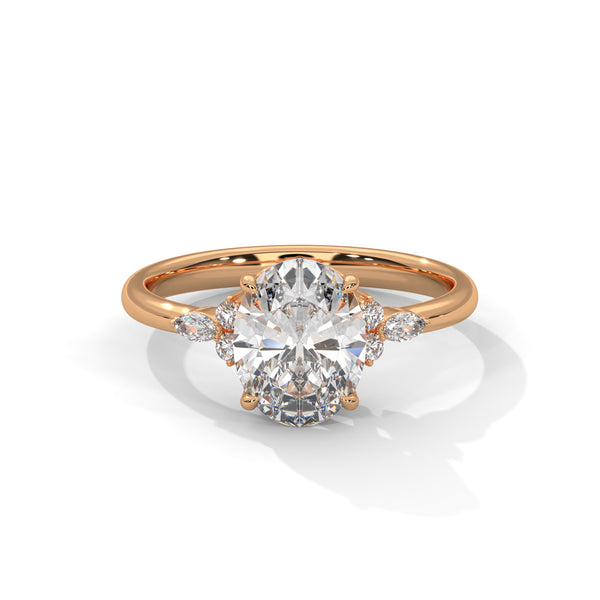 2.11 CT Oval Lab-Grown Diamond Three-Stone Ring with Marquise & Round Accents