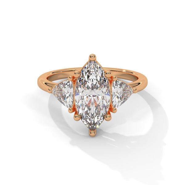 4.10 CT Marquise Cut Lab-Grown Diamond Three-Stone Ring with Side Accents