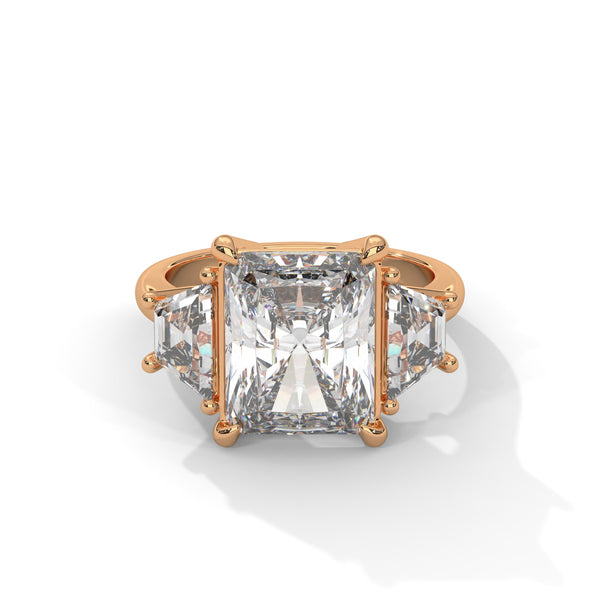 4.05 CT Radiant Cut Lab-Grown Diamond Three-Stone Ring with Trapezoid Side Stones