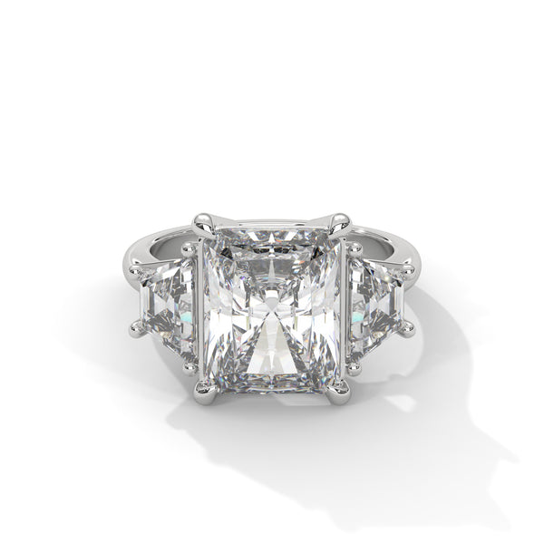 4.05 CT Radiant Cut Lab-Grown Diamond Three-Stone Ring with Trapezoid Side Stones