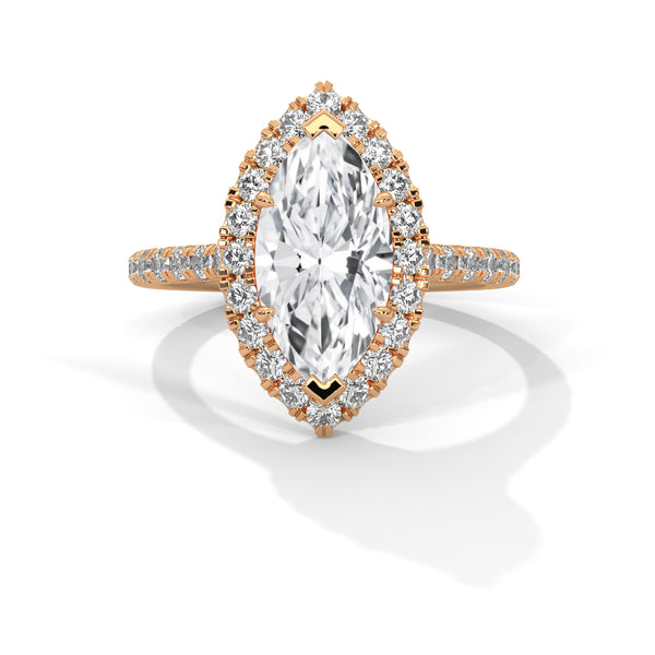 2.72 CT Marquise Cut Lab-Grown Diamond Halo Ring with Pavé Band