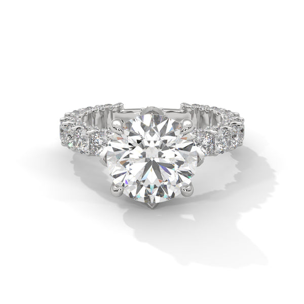 6.89 CT Round Lab-Grown Diamond Solitaire Ring with Pave Band