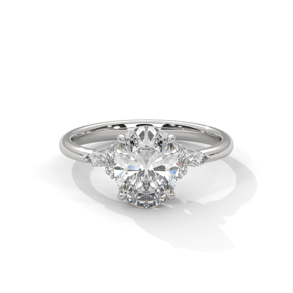 2.11 CT Oval Lab-Grown Diamond Three-Stone Ring with Marquise & Round Accents
