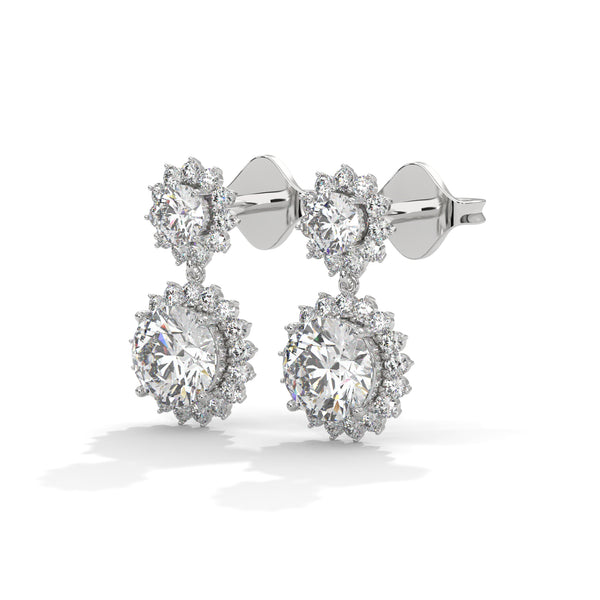 1.55 CT Round Halo Drop CVD Lab-Grown Diamond Earrings