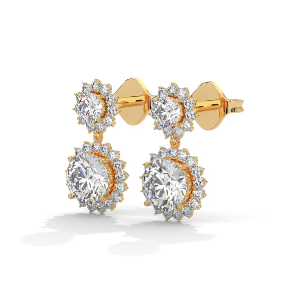 1.55 CT Round Halo Drop CVD Lab-Grown Diamond Earrings
