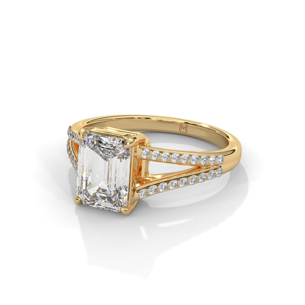 1.93 CT Emerald Cut Lab-Grown Diamond Split Shank Ring with Round Pave Accents