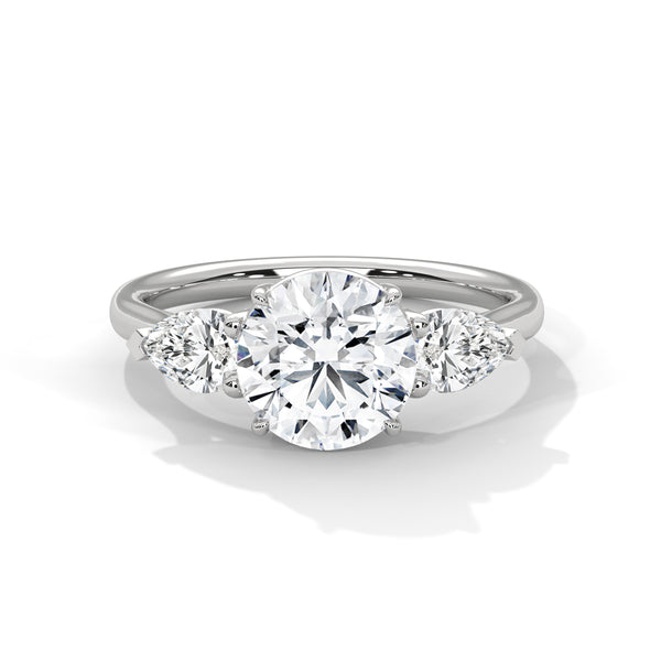 3.00 CT Total Round & Pear Lab-Grown Diamond Three Stone Ring
