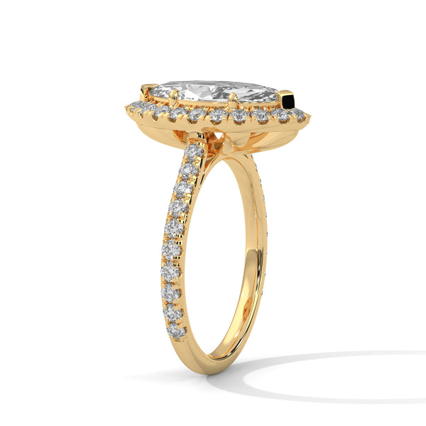 2.72 CT Marquise Cut Lab-Grown Diamond Halo Ring with Pavé Band