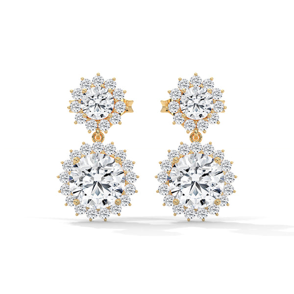 1.55 CT Round Halo Drop CVD Lab-Grown Diamond Earrings