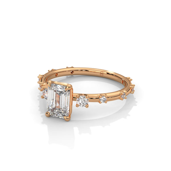 1.25 CT Emerald Cut Lab-Grown Diamond Ring with Round Side Accents