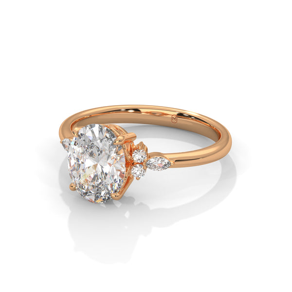 2.11 CT Oval Lab-Grown Diamond Three-Stone Ring with Marquise & Round Accents