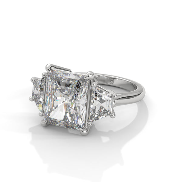 4.05 CT Radiant Cut Lab-Grown Diamond Three-Stone Ring with Trapezoid Side Stones