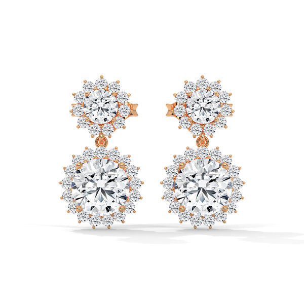 1.55 CT Round Halo Drop CVD Lab-Grown Diamond Earrings