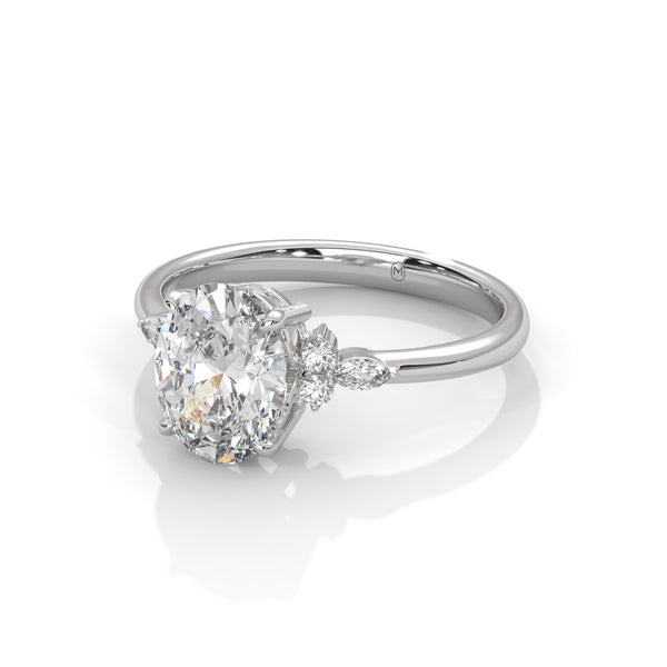 2.11 CT Oval Lab-Grown Diamond Three-Stone Ring with Marquise & Round Accents