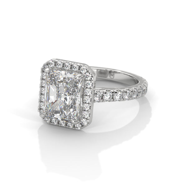 3.33 CT Radiant Cut Halo Lab-Grown Diamond Ring with Round Accent Diamonds