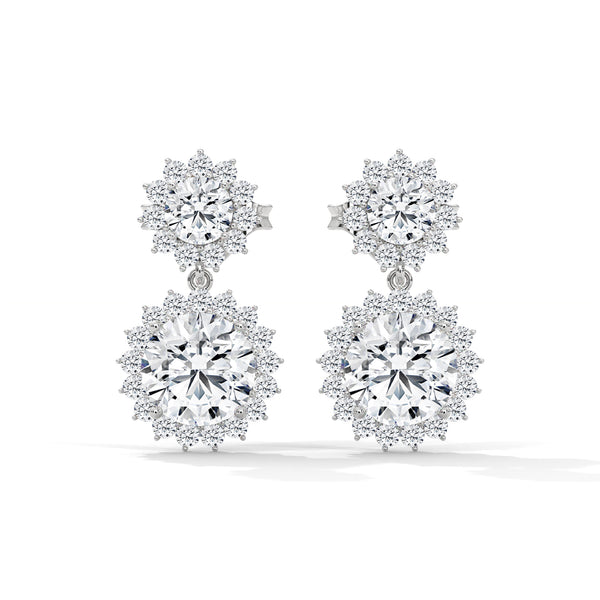 1.55 CT Round Halo Drop CVD Lab-Grown Diamond Earrings