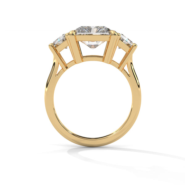 4.05 CT Radiant Cut Lab-Grown Diamond Three-Stone Ring with Trapezoid Side Stones