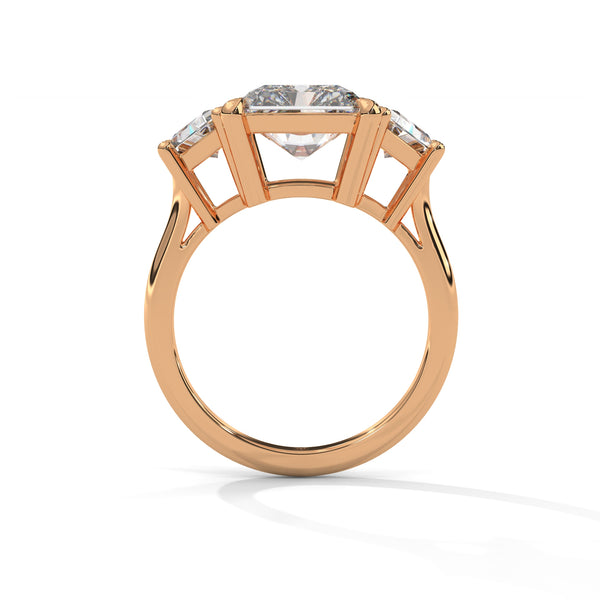 4.05 CT Radiant Cut Lab-Grown Diamond Three-Stone Ring with Trapezoid Side Stones