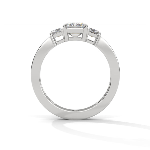 2.95 CT Emerald Cut Lab-Grown Diamond Three-Stone Ring with Trapezoid & Round Accents
