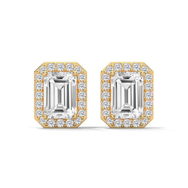 1.79 CT Emerald Cut Halo CVD Lab-Grown Diamond Stud Earrings