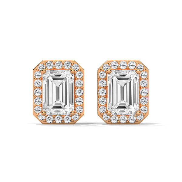 1.79 CT Emerald Cut Halo CVD Lab-Grown Diamond Stud Earrings