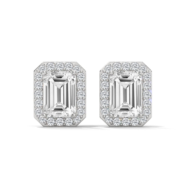 1.79 CT Emerald Cut Halo CVD Lab-Grown Diamond Stud Earrings
