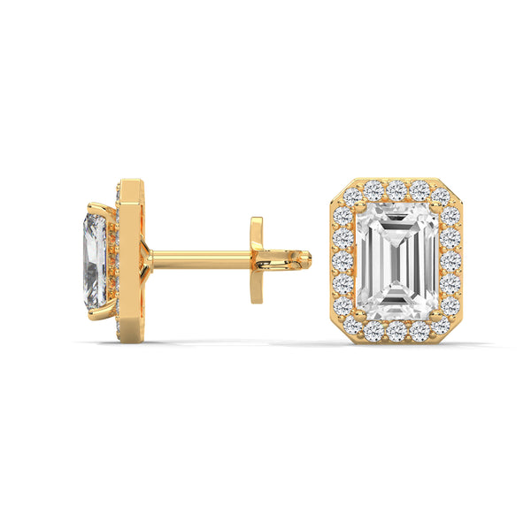 1.79 CT Emerald Cut Halo CVD Lab-Grown Diamond Stud Earrings