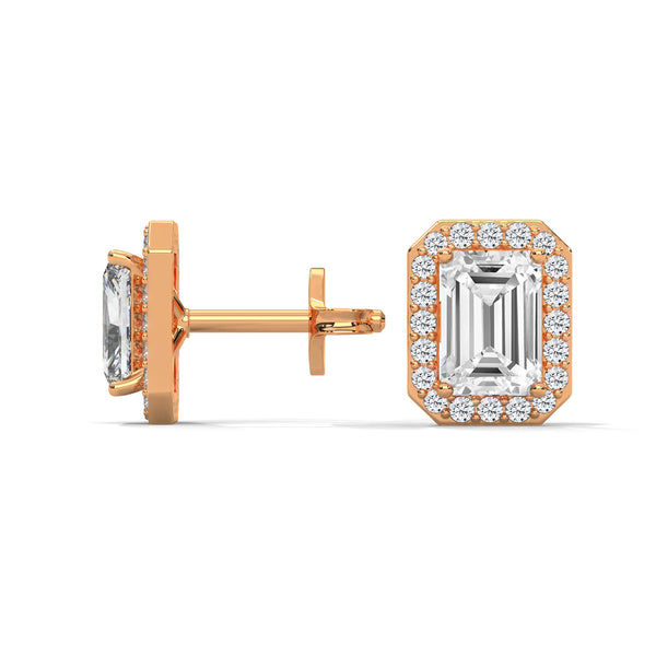 1.79 CT Emerald Cut Halo CVD Lab-Grown Diamond Stud Earrings