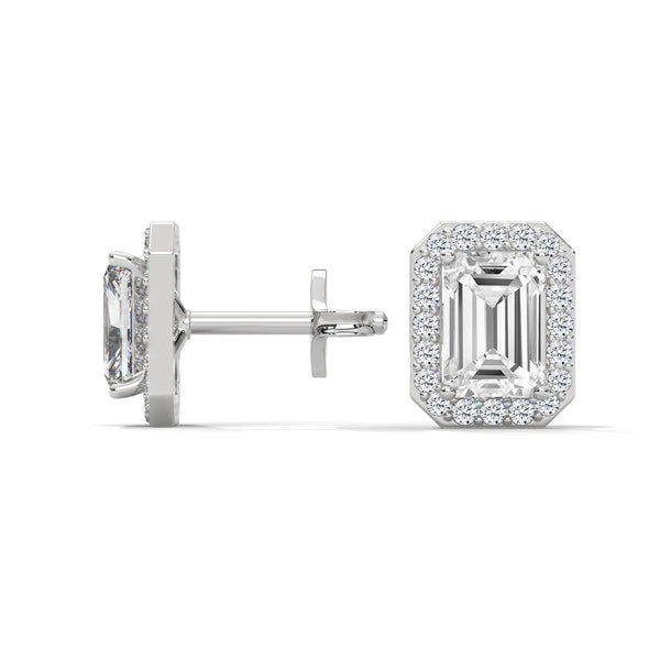 1.79 CT Emerald Cut Halo CVD Lab-Grown Diamond Stud Earrings