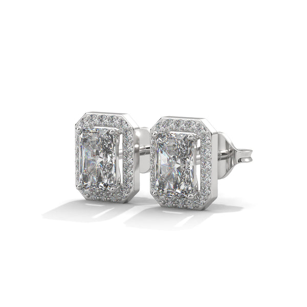 1.79 CT Emerald Cut Halo CVD Lab-Grown Diamond Stud Earrings