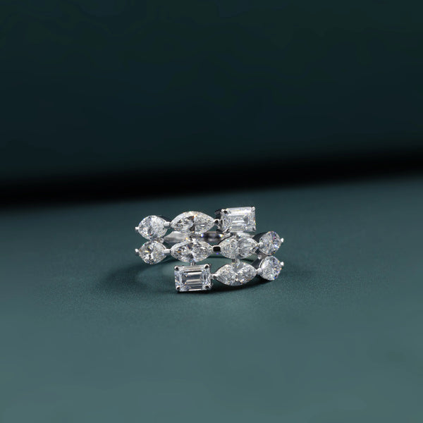 3.54 CT Pear & Emerald Cut CVD Lab-Grown Diamond Open Wrap Ring
