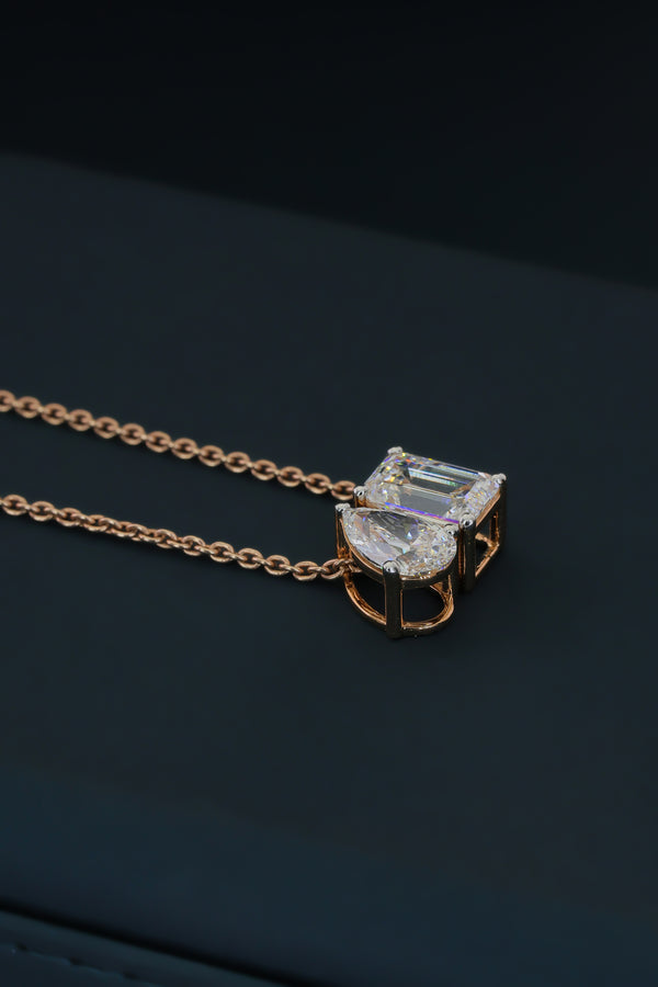 2.61 CT Pear & Emerald Cut Lab-Grown Diamond Dual Pendant in Gold