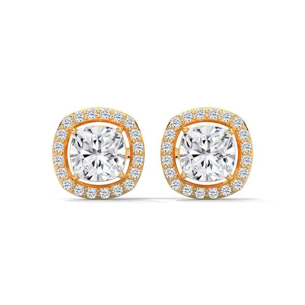 2.24 CT Cushion Cut Halo CVD Lab-Grown Diamond Stud Earrings