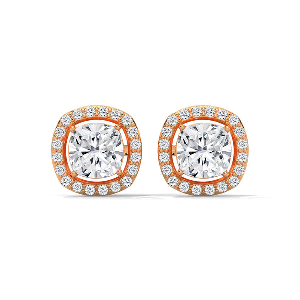 2.24 CT Cushion Cut Halo CVD Lab-Grown Diamond Stud Earrings