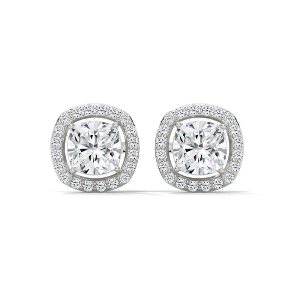 2.24 CT Cushion Cut Halo CVD Lab-Grown Diamond Stud Earrings