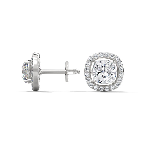 2.24 CT Cushion Cut Halo CVD Lab-Grown Diamond Stud Earrings