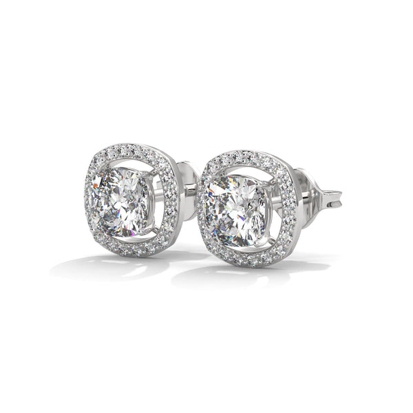 2.24 CT Cushion Cut Halo CVD Lab-Grown Diamond Stud Earrings