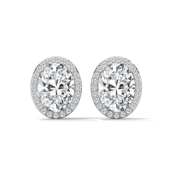 2.24 CT Oval Cut Halo CVD Lab-Grown Diamond Stud Earrings