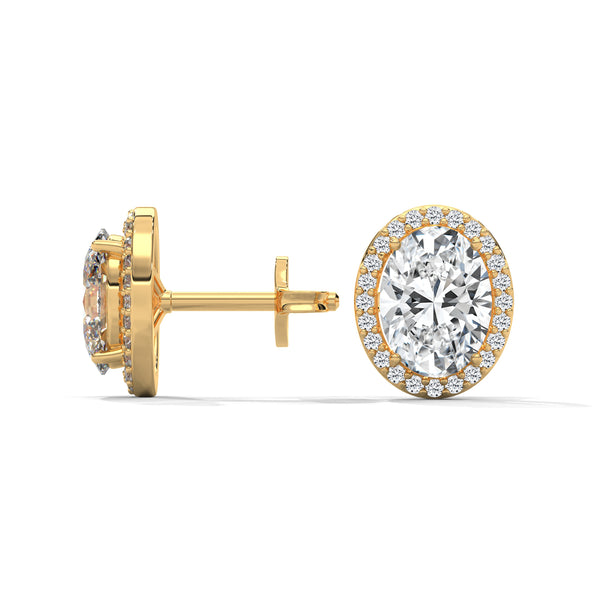 2.24 CT Oval Cut Halo CVD Lab-Grown Diamond Stud Earrings