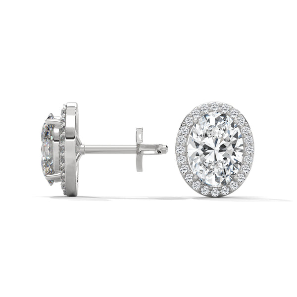 2.24 CT Oval Cut Halo CVD Lab-Grown Diamond Stud Earrings