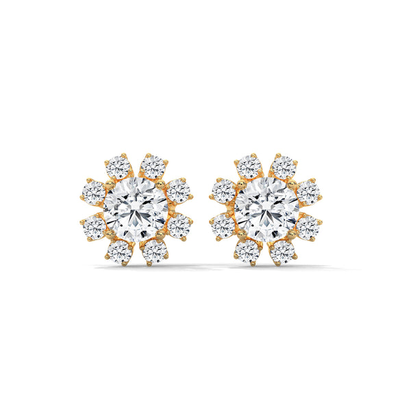 1.40 CT Round Brilliant Floral Halo CVD Lab-Grown Diamond Stud Earrings