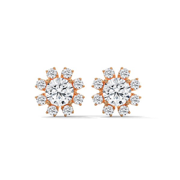 1.40 CT Round Brilliant Floral Halo CVD Lab-Grown Diamond Stud Earrings