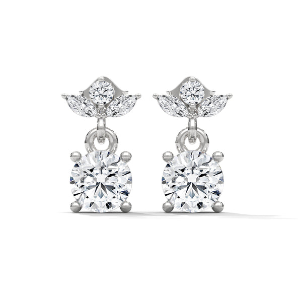 1.16 CT Round & Marquise Floral Drop CVD Lab-Grown Diamond Earrings