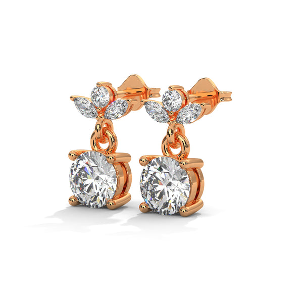 1.16 CT Round & Marquise Floral Drop CVD Lab-Grown Diamond Earrings