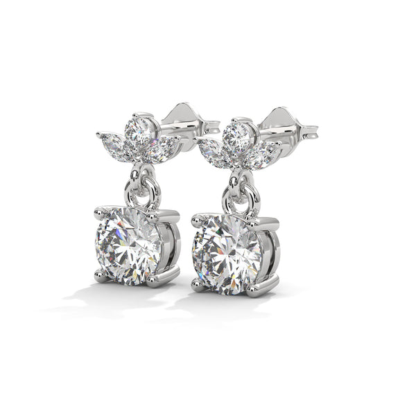 1.16 CT Round & Marquise Floral Drop CVD Lab-Grown Diamond Earrings