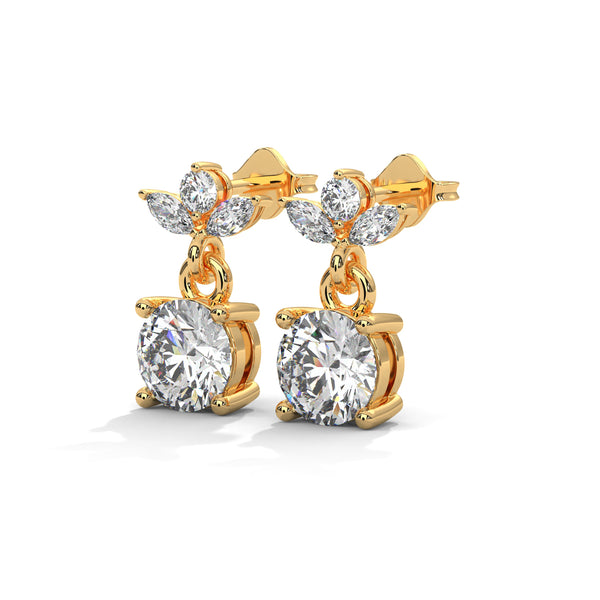 1.16 CT Round & Marquise Floral Drop CVD Lab-Grown Diamond Earrings