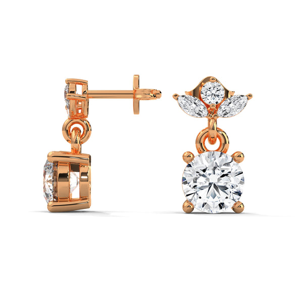 1.16 CT Round & Marquise Floral Drop CVD Lab-Grown Diamond Earrings